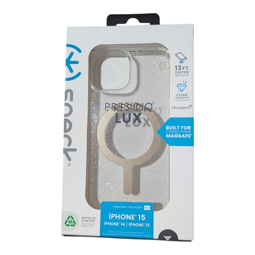 O1. Speck Presidio Lux Magsafe Case for Apple iPhone 15/14/13 - Glitter Cover